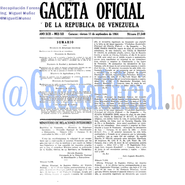 Gaceta Oficial 27540 del 11 Septiembre 1964
