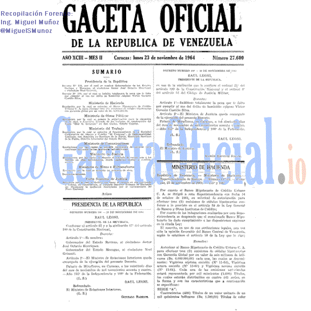 Gaceta Oficial 27600 del 23 Noviembre 1964