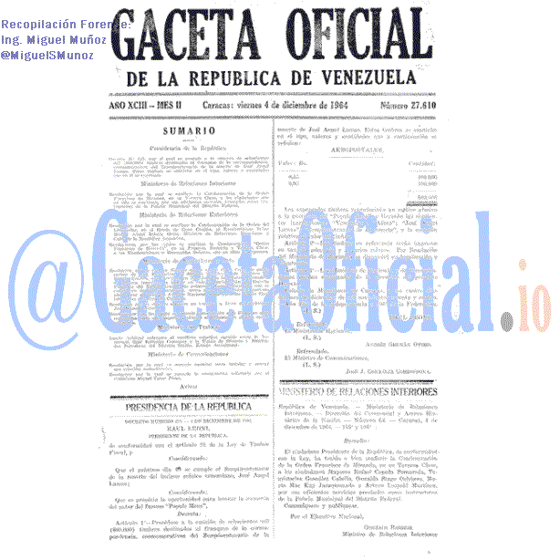 Gaceta Oficial 27610 del 4 Diciembre 1964