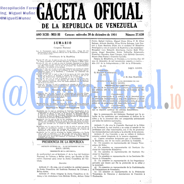 Gaceta Oficial 27630 del 30 Diciembre 1964