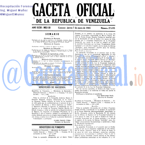 Gaceta Oficial 27635 del 7 Enero 1965