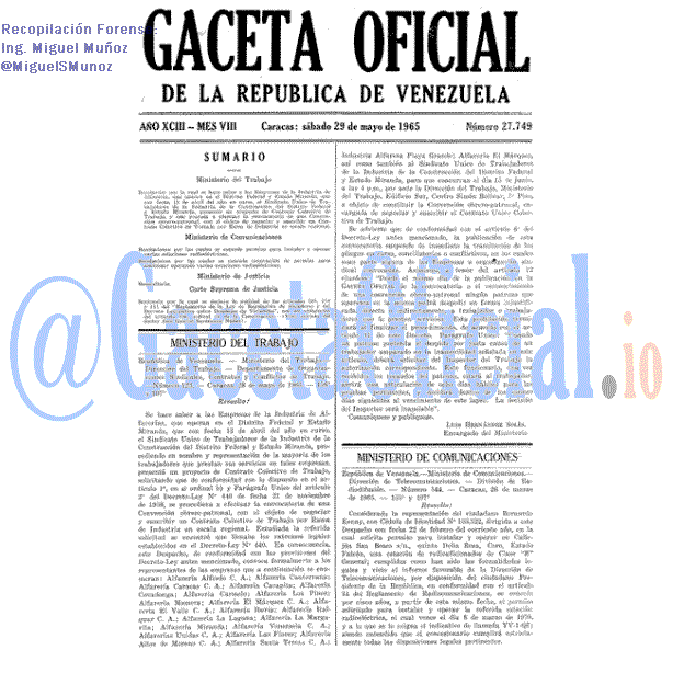 Gaceta Oficial 27749 del 29 Mayo 1965