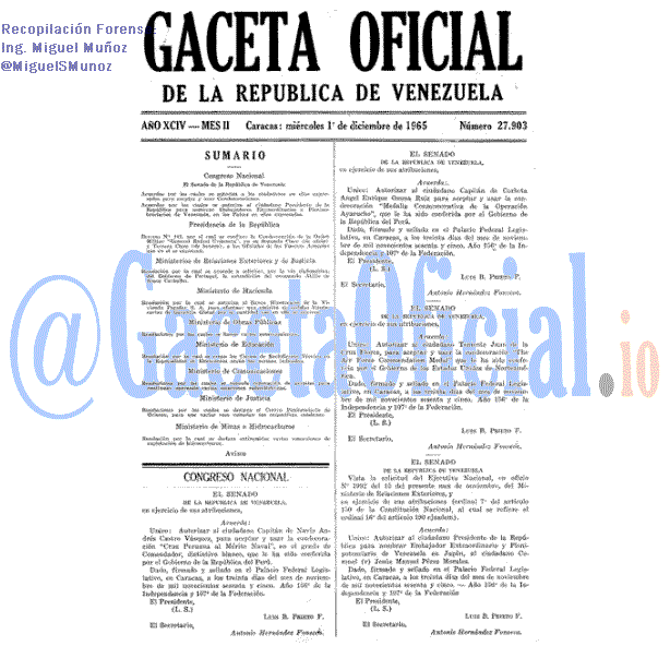 Gaceta Oficial 27903 del 1 Diciembre 1965