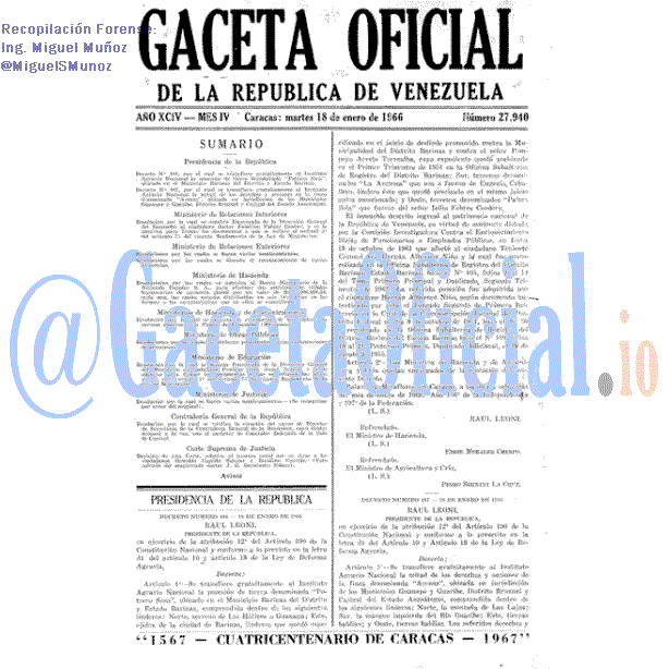 Gaceta Oficial 27940 del 18 Enero 1966