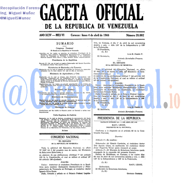 Gaceta Oficial 28002 del 4 Abril 1966