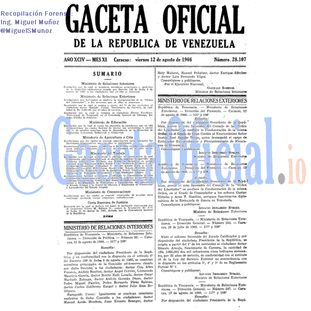 Gaceta Oficial 28107 del 12 Agosto 1966