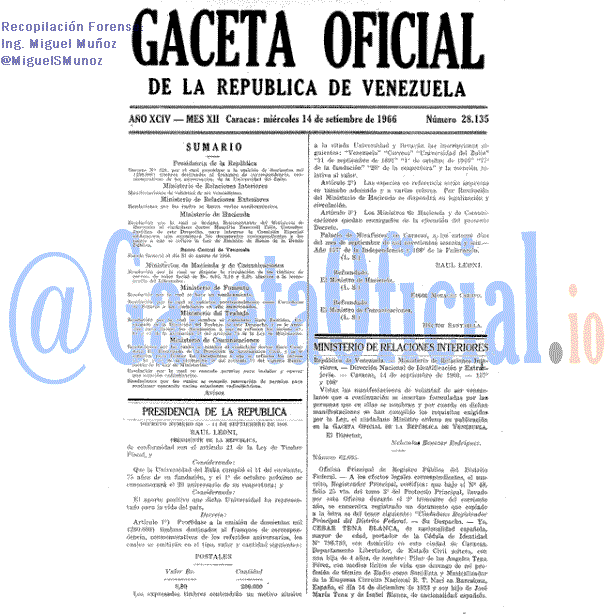 Gaceta Oficial 28135 del 14 Septiembre 1966