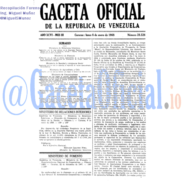 Gaceta Oficial 28526 del 8 Enero 1968