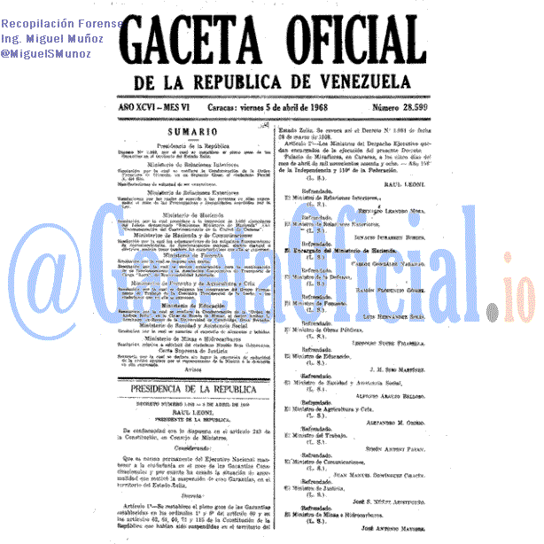Gaceta Oficial 28599 del 5 Abril 1968