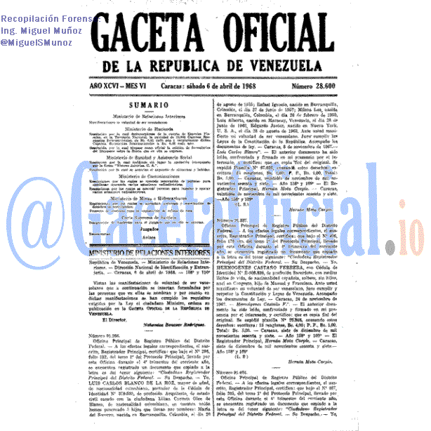 Gaceta Oficial 28600 del 6 Abril 1968