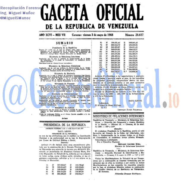 Gaceta Oficial 28617 del 3 Mayo 1968