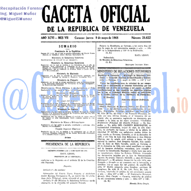 Gaceta Oficial 28622 del 9 Mayo 1968
