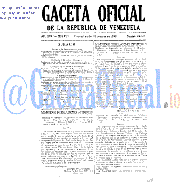 Gaceta Oficial 28638 del 28 Mayo 1968