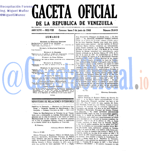 Gaceta Oficial 28643 del 3 Junio 1968