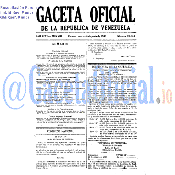 Gaceta Oficial 28644 del 4 Junio 1968