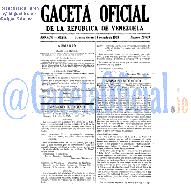 Gaceta Oficial 28653 del 14 Junio 1968