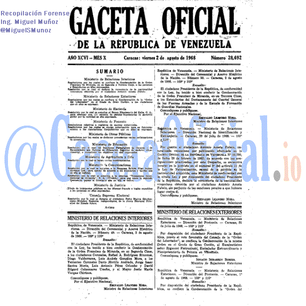 Gaceta Oficial 28692 del 2 Agosto 1968