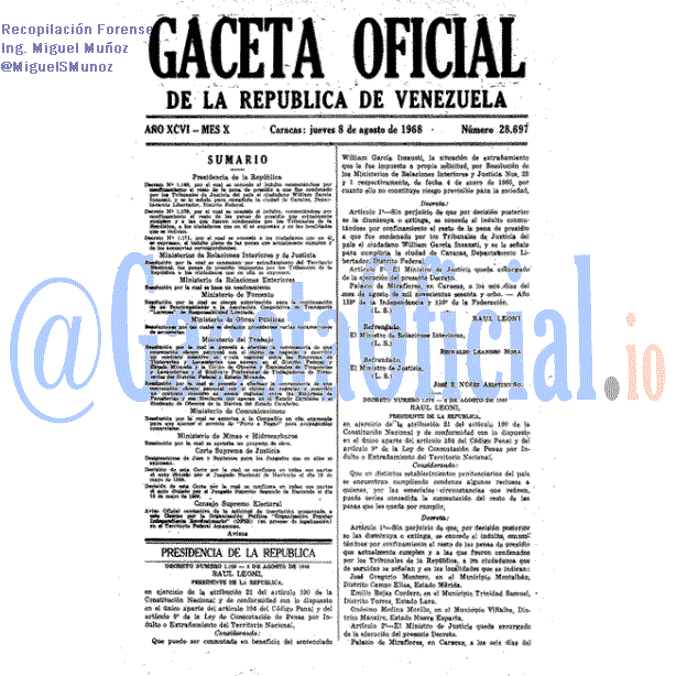 Gaceta Oficial 28697 del 8 Agosto 1968