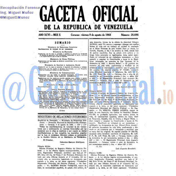 Gaceta Oficial 28698 del 9 Agosto 1968