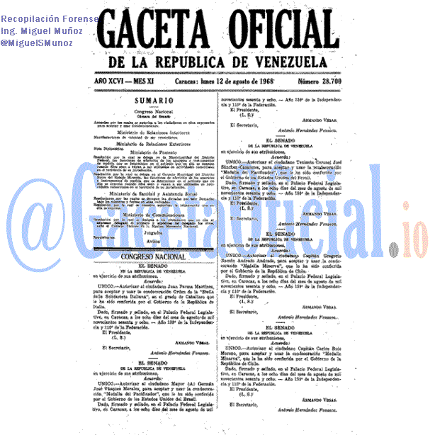Gaceta Oficial 28700 del 12 Agosto 1968