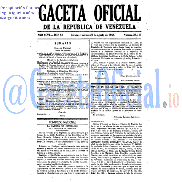 Gaceta Oficial 28710 del 23 Agosto 1968