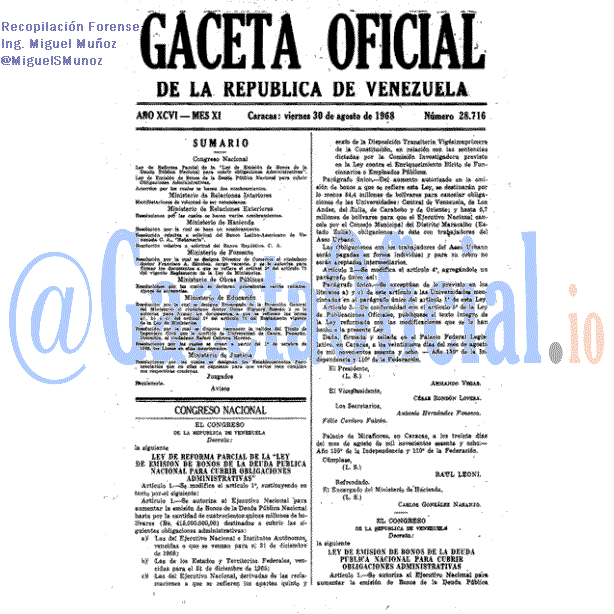 Gaceta Oficial 28716 del 30 Agosto 1968