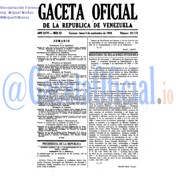Gaceta Oficial 28718 del 2 Septiembre 1968