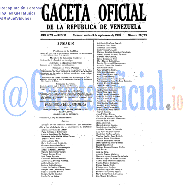Gaceta Oficial 28719 del 3 Septiembre 1968