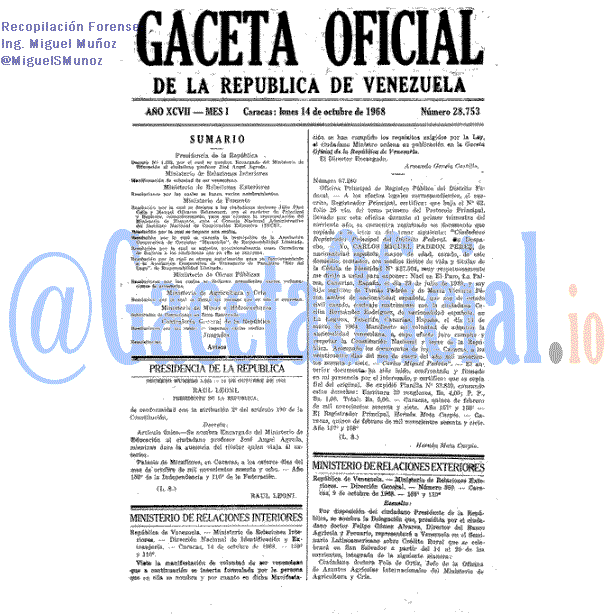 Gaceta Oficial 28753 del 14 Octubre 1968
