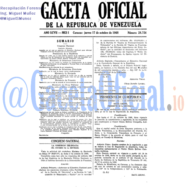 Gaceta Oficial 28756 del 17 Octubre 1968