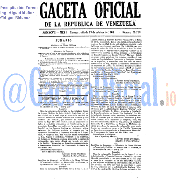 Gaceta Oficial 28758 del 19 Octubre 1968