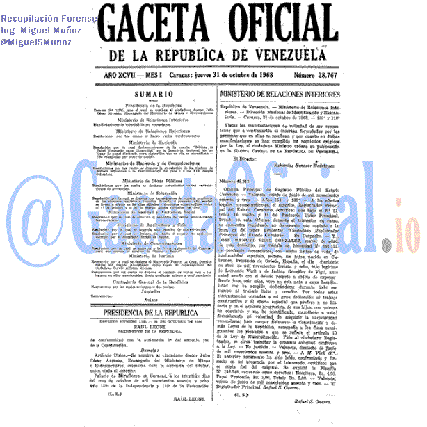 Gaceta Oficial 28767 del 31 Octubre 1968