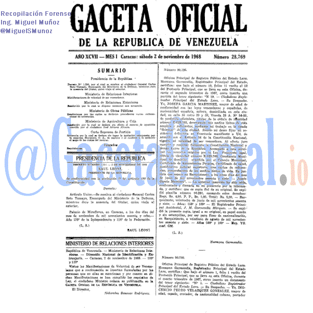 Gaceta Oficial 28769 del 2 Noviembre 1968