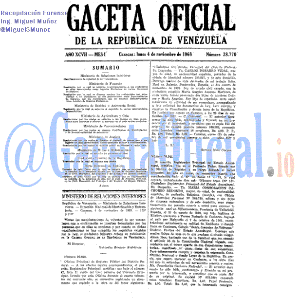 Gaceta Oficial 28770 del 4 Noviembre 1968