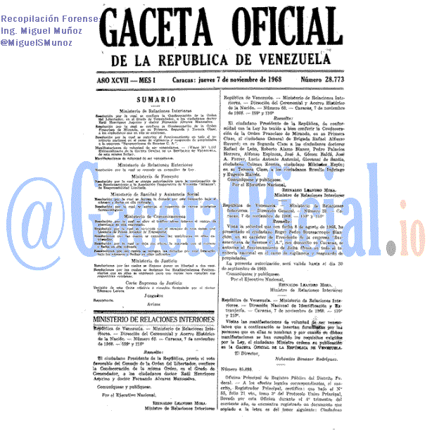 Gaceta Oficial 28773 del 7 Noviembre 1968