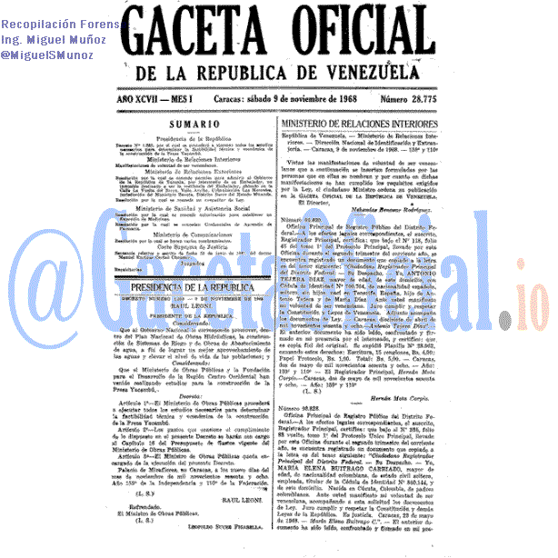 Gaceta Oficial 28775 del 9 Noviembre 1968