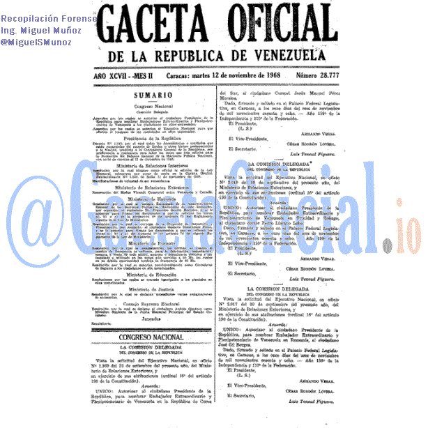 Gaceta Oficial 28777 del 12 Noviembre 1968