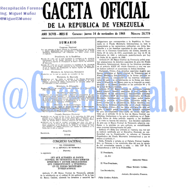Gaceta Oficial 28779 del 14 Noviembre 1968