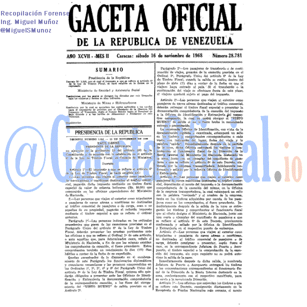 Gaceta Oficial 28781 del 16 Noviembre 1968