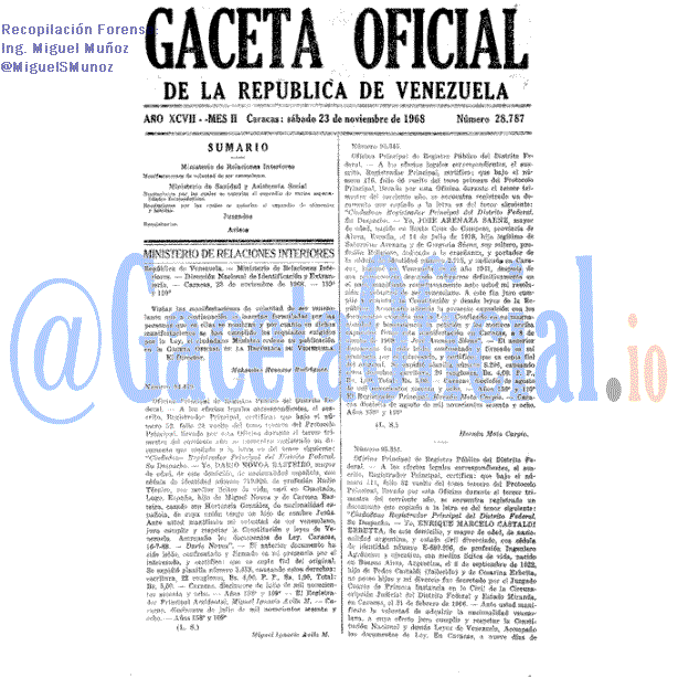 Gaceta Oficial 28787 del 23 Noviembre 1968