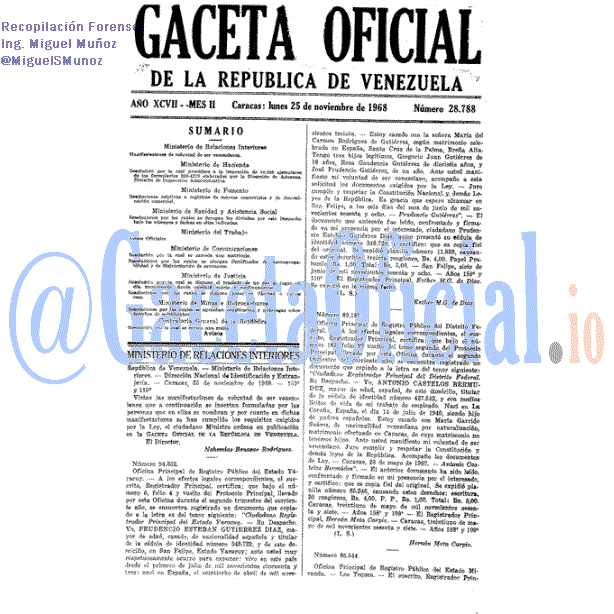 Gaceta Oficial 28788 del 25 Noviembre 1968