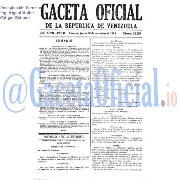 Gaceta Oficial 28791 del 28 Noviembre 1968