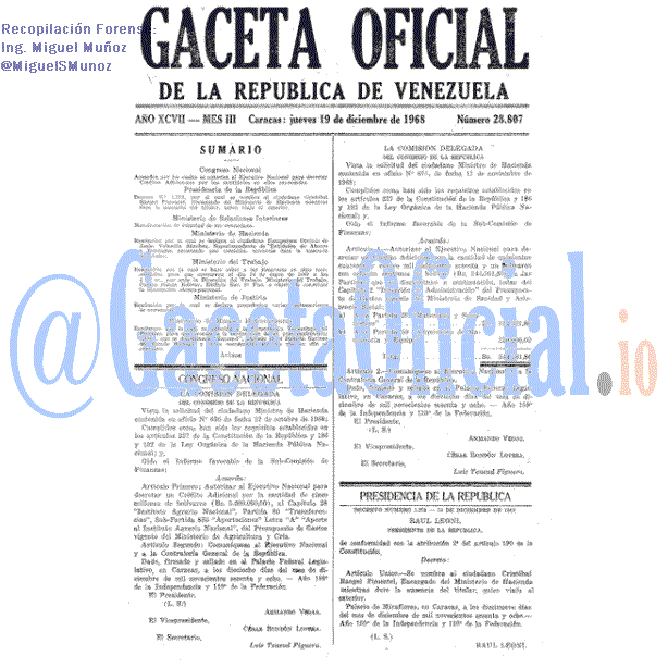 Gaceta Oficial 28807 del 19 Diciembre 1968
