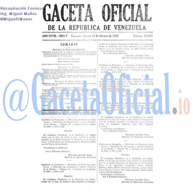 Gaceta Oficial 28852 del 14 Febrero 1969