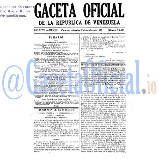 Gaceta Oficial 29036 del 1 Octubre 1969