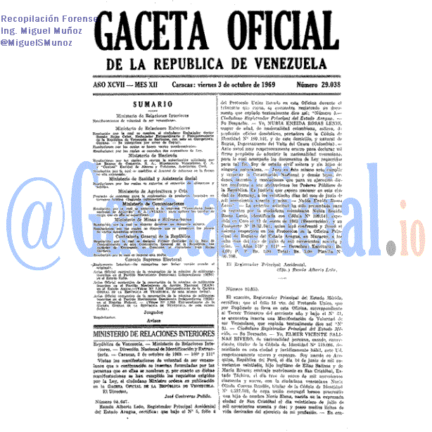 Gaceta Oficial 29038 del 3 Octubre 1969