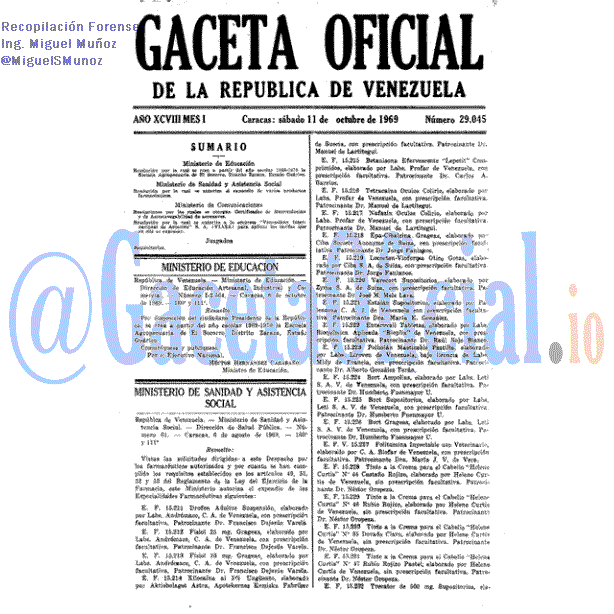Gaceta Oficial 29045 del 11 Octubre 1969