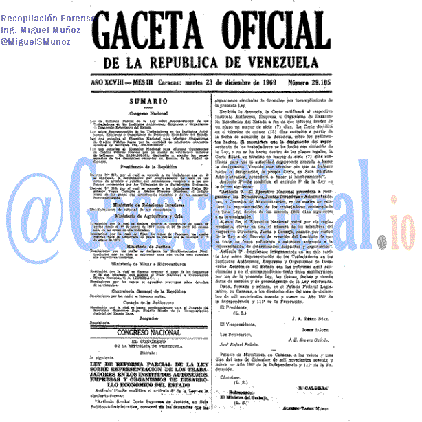 Gaceta Oficial 29105 del 23 Diciembre 1969