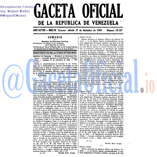 Gaceta Oficial 29107 del 27 Diciembre 1969