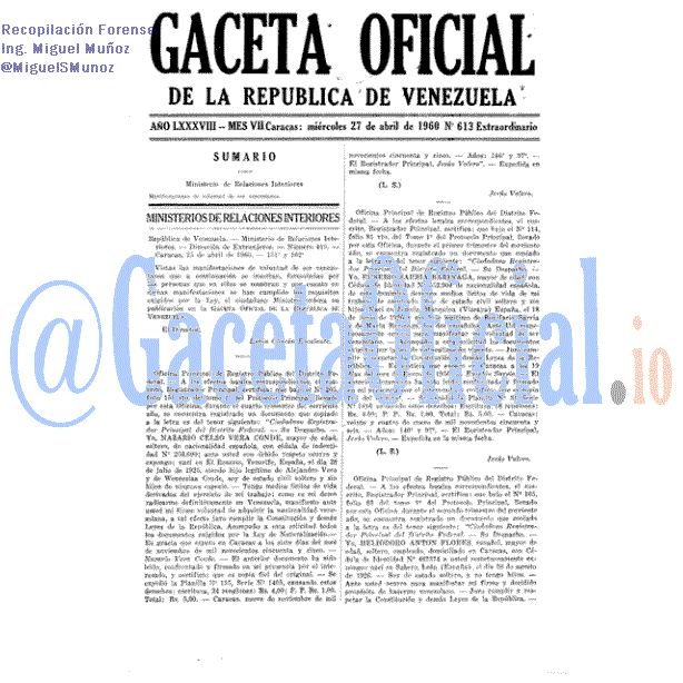 Gaceta Oficial 613 del 27 Abril 1960